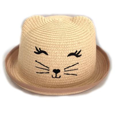 China Wholesale TWS 200190 Children's Cat Beach Straw Hat Children Straw Bucket Hat Paper Braid Breathable for sale