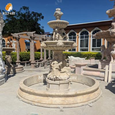 China Park Garden Classic Hand Carved Garden Natural Stone Marble Statue Beige Water Fountain for sale