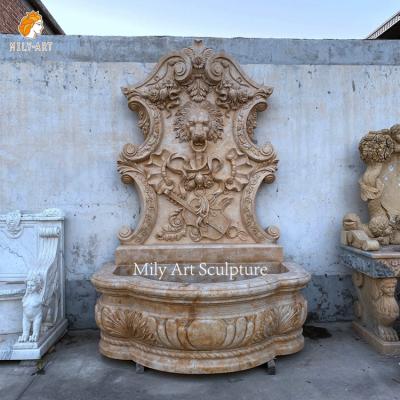 China Wholesale Custom Classic Large Wall Water Fountain Beige Marble Sculpture For Backyard for sale