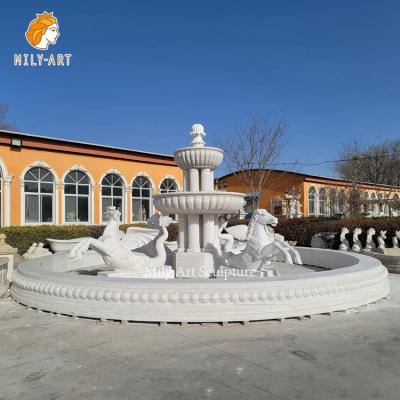 China Wholesale Classic High Quality White Natural Stone Marble Statue Large Horse Fountain For School Garden for sale