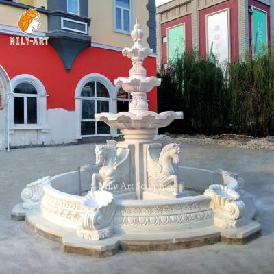 China Large Classical Hot Sale Stone Marble Statue Horse White Natural Water Fountain For Villa Garden for sale