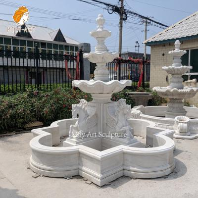 China Classical Hand Carved Large Outdoor White Natural Stone Marble Sculpture Horse Water Fountain For Square Garden for sale