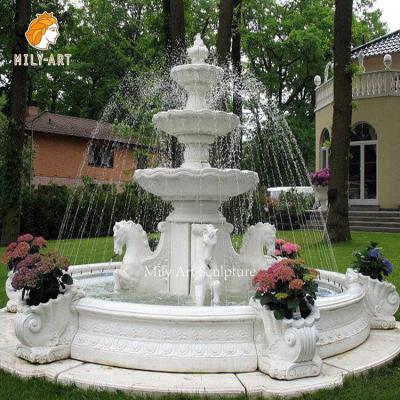 China Classic Custom Hand Carved Large White Natural Stone Marble Statue Horse Fountain For Garden Decoration for sale