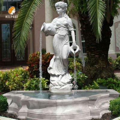 China Classic Outdoor Decorative Hand Carved Marble Woman Statue Natural Stone Water Fountain for sale