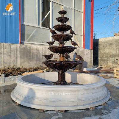 China Custom Classic Outdoor Bronze Garden And White Marble Stone Bird Feeding Fountain for sale