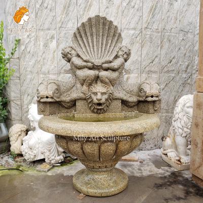 China Large Antique Classic Outdoor Marble Statue Lion Head And Fish Wall Waterfall Fountains For Park Garden for sale