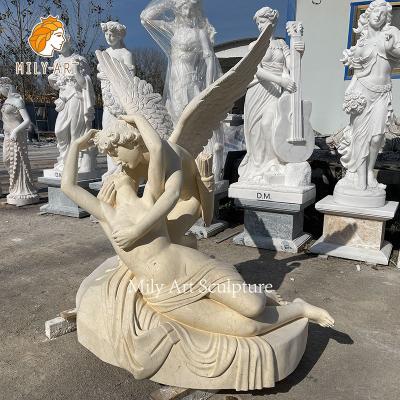 China EUROPEAN Life Size Antique Classic Rome Psyche Restored By Cupid's Kiss Statue White Marble Sculpture for sale