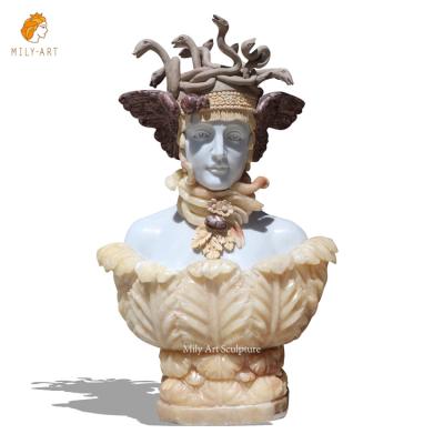 China EUROPEAN Custom Design Antique Multi Colored Head Sculpture Head Stone Marble Medusa Statue For Favorites for sale