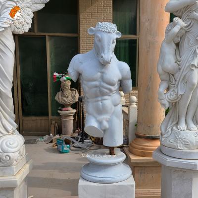 China EUROPEAN Custom Hand Carved White Marble Head Stone Sculpture Minotaur Classic Minotaur Bust Statue for sale