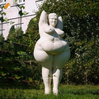 China EUROPEAN Outdoor Garden Life Size Natural Stone Hand Carved Fat Lady White Statue Marble Sculpture for sale