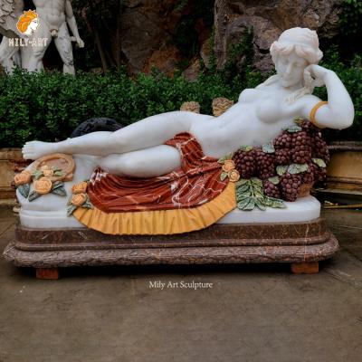 China EUROPEAN Life Size Natural Stone Hand Carved Naked Lying Lady Marble Statue for sale