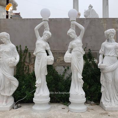 China Life Size Lady Statue With Lamp European Outdoor Sculpture Garden Park Marble Light for sale