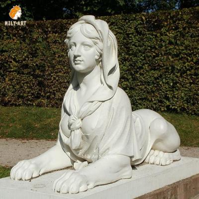 China EUROPEAN Outdoor Garden Life Size Natural Stone Hand Carved Marble Sphinx Sculpture for sale