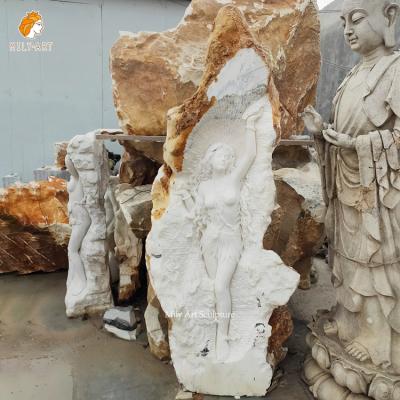 China EUROPEAN Life Size Hand Carved Typal Natural Stone Carving Nude Female Statue Rough Marble Relief Sculpture for sale