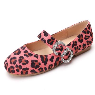 China 2022 summer flat fashion square leopard print diamond-pressed velvet girl princess flat non-slip unique shoes with custom logo for sale