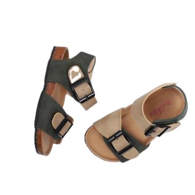 China Hot Selling Summer Flat Solid Color Flat Bottom Cork Beach Kids Casual Non-slip Sandals With Custom Logo for sale