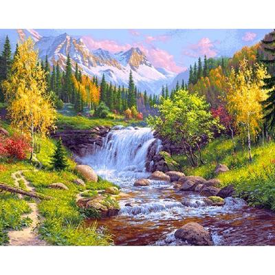 China Modern DIY full diamond painting mountain stream landscape house round or square drill diamond embroidery kits home decoration gift for sale