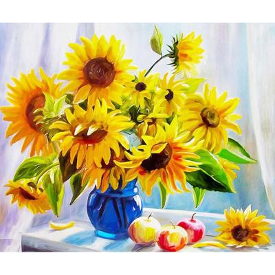 China Modern DIY Full Round Diamond Painting Sunflower Vase and Apples or Square Canvas Diamond Embroidery Kits Gift Home Decoration Drill for sale