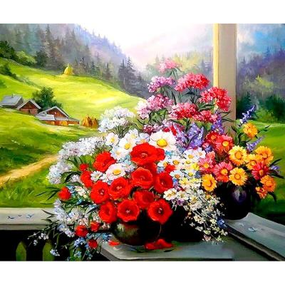 China Modern Flower Vase on Window Round or Square Kits Diamond Embroidery Full Drill Decoration DIY Gift Home Diamond Painting for sale