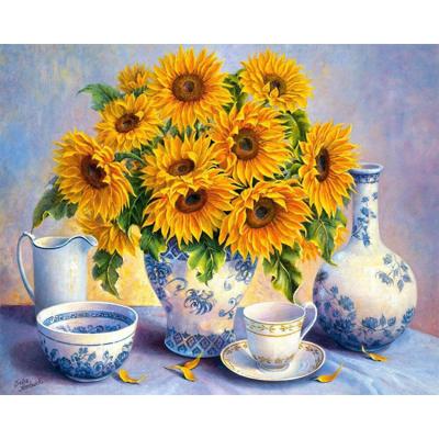 China Home Decoration DIY Gift Diamond Painting Sunflower Modern Vase And Cups Round Or Square Full Drill Diamond Embroidery Kits for sale