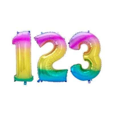 China 625245 32inch Plastic 86cm 0-9 Foil Number Balloons Party Iridescent Birthday Rainbow Helium Wedding Decorations Balloons Supplies for sale