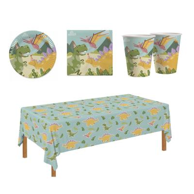 China Dinosaur Themed Disposable Tableware Set Include Dish Cup Napkin Tablecloth For Kids Birthday Party Event Decoration for sale