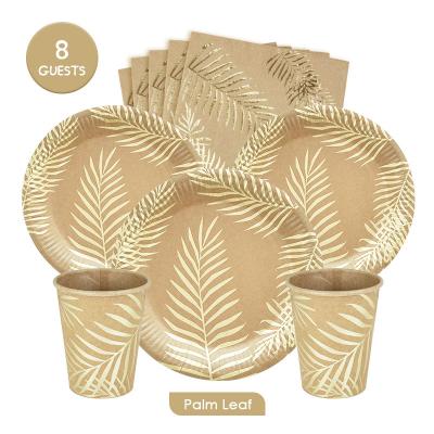 China Paper 8 Guests Party Tableware Disposable Tableware Palm Leaf Palm Leaf Palm Leaf Dessert Disposable Wrapping Paper Printing Foil Eco-friendly Package for sale