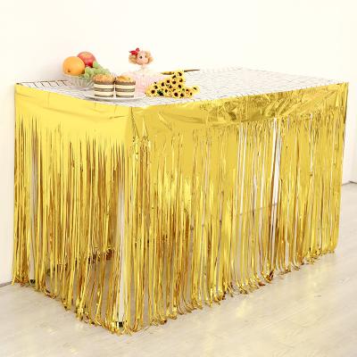 China 621041 Gold leaf tassel braid table skirt paper curtain for wedding birthday EID Ramadan fiesta table setting decoration for sale