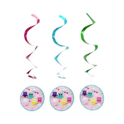 China 614011 Colorful 3pcs Owl Swirl Streamers Party Ornament PAPER PLASTIC Baby Shower Drop Pendants Kids Party for sale