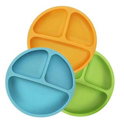 China Non Slip Microwavable Food Grade Silicone Suction Dish Divided For Toddler Kids Baby Suction Dish for sale