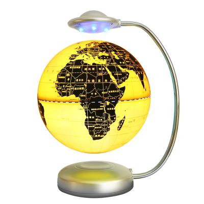 China Traditional 8 Inch LED Light C Shape Magic World Floating Magnetic Levitation Globe Planet Earth World Map Rotating Globe for sale