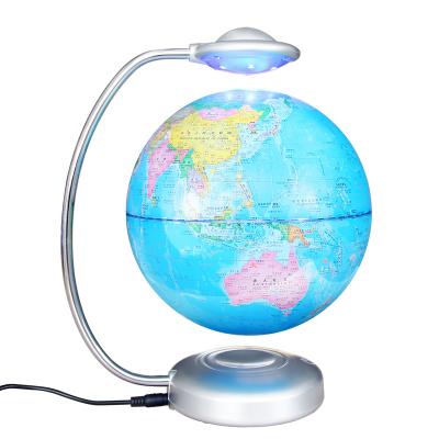 China 8 Inch Traditional Black Gold Globe Blue UFO Shape Magic World Floating Magnetic Levitation Rotating Globe for sale