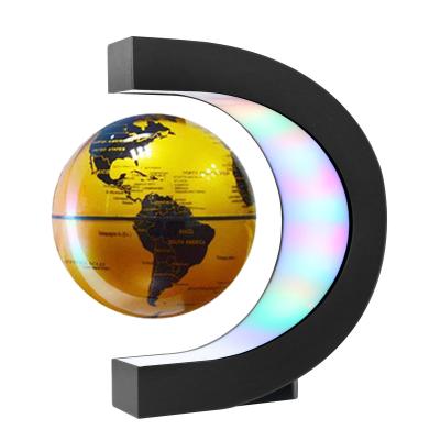 China Traditional 6 Inch LED Light C Shape Magic World Floating Magnetic Levitation Globe Planet Earth World Map Rotating Globe for sale