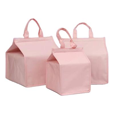 China Reusable Pink Non Woven Shopping Bags Glitter Film Cooler Bag Eco-Friendly Ultrasonic Take-Out Bag for sale