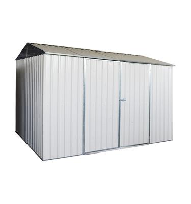 China Easily Assembled 10 x 8 ft Apex Roof Metal Outdoor Garden Shed with French Doors for sale