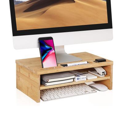 China Other 2 Tier Bamboo Computer Monitor Riser Stand with Storage Desktop Stand Organizer for Laptop for sale