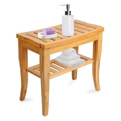 China Whater Eco-friendly Make Natural Bamboo Bath Bench Shower Organizer Seat Wooden Bamboo Luxury Bathroom Stool For Bathroom Heavy Duty for sale