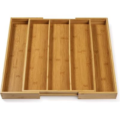 China Sustainable High Quality Organic Bamboo Adjustable Kitchen Cutlery Tray Organizer Drawer for sale