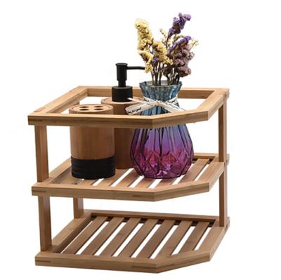 China Sustainable Bamboo Corner Shelf Kitchen Dish Rack Living Room Corner Rack for sale