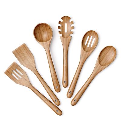 China Sustainable Dinner Kitchen Bamboo Cookware Sets Bamboo Spoon And Spatula Set For Serving And Cooking Tools Bag OEM Custom Logo Item for sale