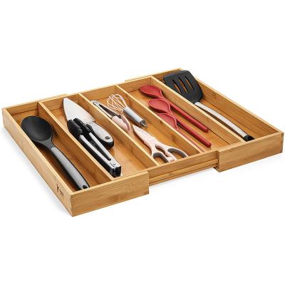 China Sustainable Adjustable Kitchen Drawer Tray Bamboo Cutlery Organizer for sale