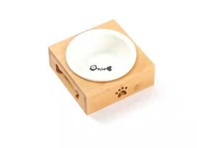 China Sustainable High Quality Solid Bamboo Cats And Dogs Pet Feeder Stand With Different Bowls for sale