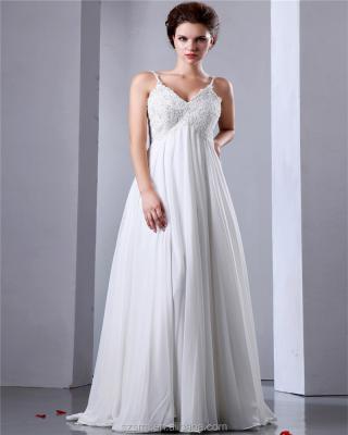 China Anti-Static A Line Luxury Chiffon White Appliqued Sequined Spaghetti Straps Floor Length Wedding Dress For Brides for sale