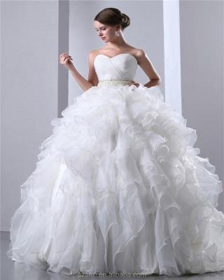 China Anti-Static A Line Ruched Piping Luxury Organza White Beaded Sweetheart Sweep Train Ball Gown Wedding Dress For Brides for sale