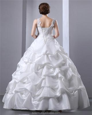 China Anti-Static Fast Delivery Organza Luxury White Ball Gown With Lace Appliqued Pick-ups Ruched Wedding Dress For Brides for sale