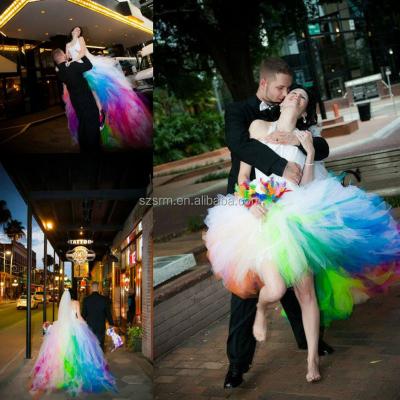 China Anti-Static 2018 New Arrival Romantic Short Front Long Back Rainbow Multi Colors Wedding Dress Bridal Women Gown Free Shipping ZWD277 for sale