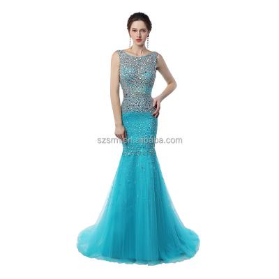 China Anti-Static Sparkly Mermaid Party Prom Dress Floor Length Backless Sexy Zipper Beading Sequins Sleeveless Tulle Evening Dress for sale