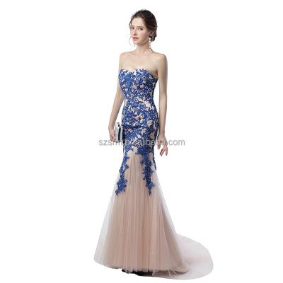 China Anti-Static Sweetheart Modern Party Wear Prom Gown 2018 Mermaid Sleeveless Appliqued Beaded Zipper Tulle Evening Dress for sale