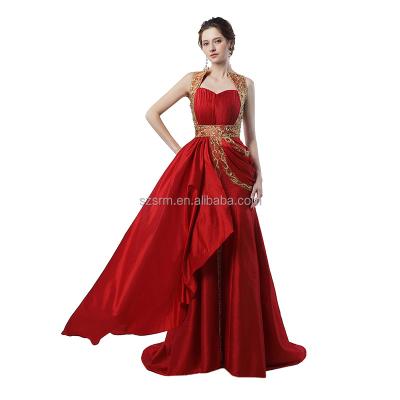 China Anti-Static Red Modern Party Wear Prom Gown 2018 Mermaid Appliqued Beaded Sequins Satin Zipper Sleeveless Sweetheart Evening Dress for sale