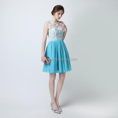 China Anti-Static Charming Modern Blue Cocktail Party Wear Dress Sleeveless 2018 Mini Chiffon Zipper Jewel Evening Dress for sale